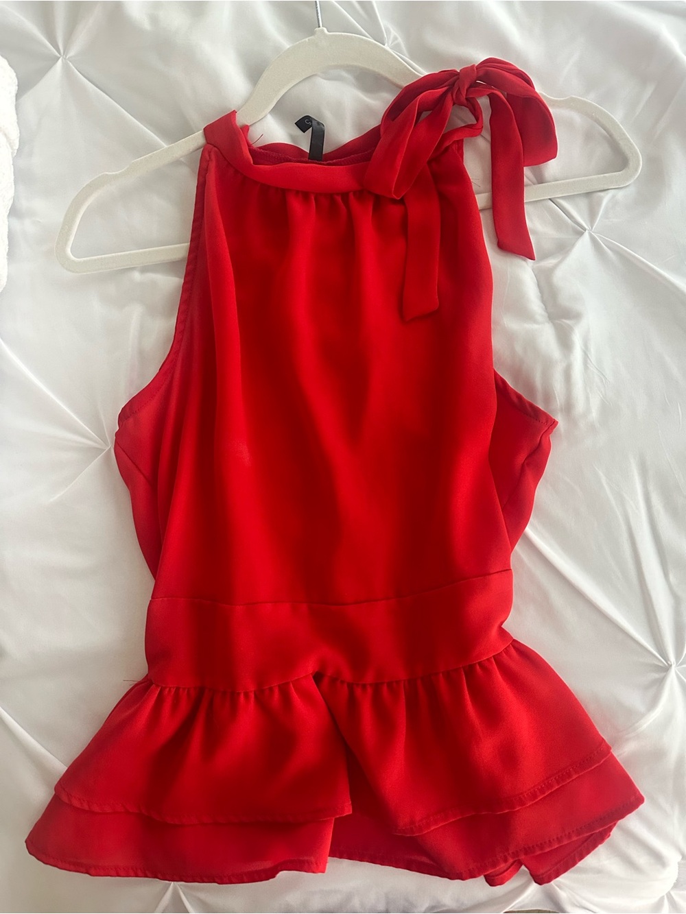 Tie-Shoulder Red Peplum Top